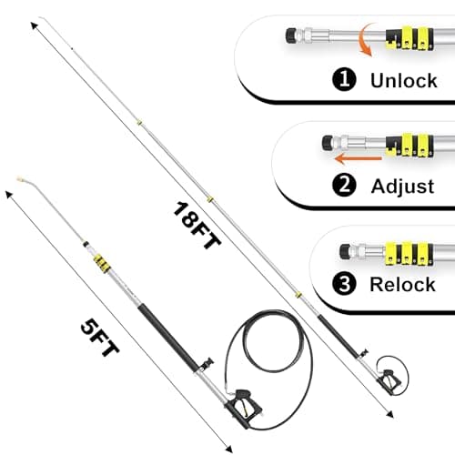 18FT Telescoping Pressure Washer Wand, Pressure Washer Extension Wands, Power Washer Gutter Cleaner with 5 Spray Nozzle Tips, 2 Hose Adapters