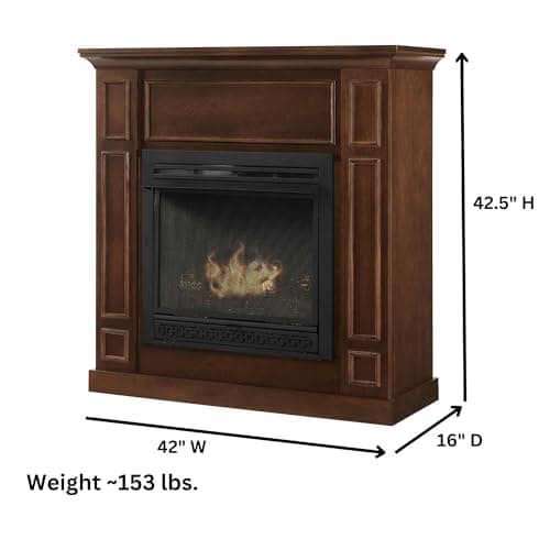 Comfort Glow Dual Fuel Ventless Gas Fireplace with Mantle The Avalon, Adjustable Thermostat, Natural Gas or Liquid Propane, 26,000 BTU, Heats 950 sq ft - Walnut Finish Gas Fireplace