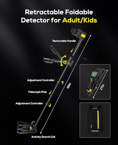 Metal Detector for Adults Waterproof - 2000mAh Chargeable Professional Cordless Gold Detector with LCD Display, Retractable Foldable Higher Accuracy Metal Detector with 10" IP68 Coil - OKESAM