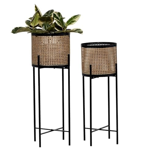 Deco 79 Metal Indoor Outdoor Planter Large Planter Pot with Removable Stand, Set of 2 Planters 11"W, 32"H, Gold