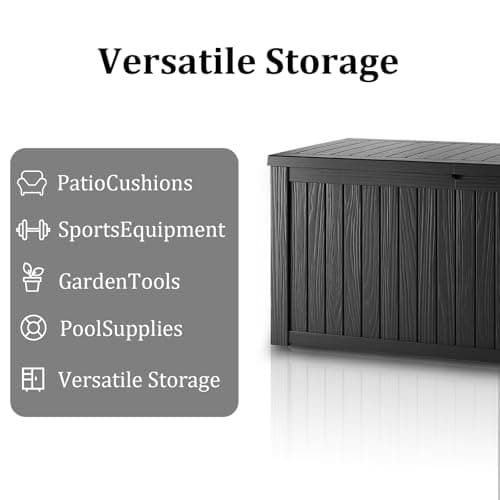150 Gallon Waterproof Deck Box, Lockable Resin Storage Box for Patio Furniture Cushions Garden Tools and Outdoor Delivery Storage, Black