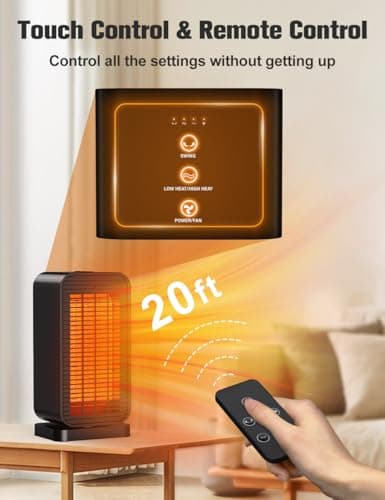 BALKO Space Heater, Portable Electric Heaters for Indoor Use with Thermostat, Fan Mode, Remote Control, Tip-over & Overheat Protection, 1500W PTC Ceramic Safety Heaters for Large Room/Office/Bedroom