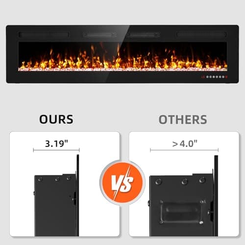 72” Recessed and Wall Mounted Fire Places Electric Fireplace Ultra Thin with Remote Control, Toucn Screen