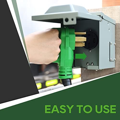 RVGUARD 50 Amp 15 Foot RV Power Cord, 14-50P to SS2-50R Generator Extension Cord, Heavy Duty STW Cord with LED Power Indicator and Cord Organizer, Green, ETL Listed