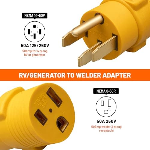 MECMO Nema 14-50P to 6-50R Welder Compact Adapter Cord, 50 Amp 4 Prong RV Generator Male Plug to 3 Prong Welder Outlet for Welder Welding Generator, Heavy Duty 14-50 Male to 6-50 Female Power Adapter