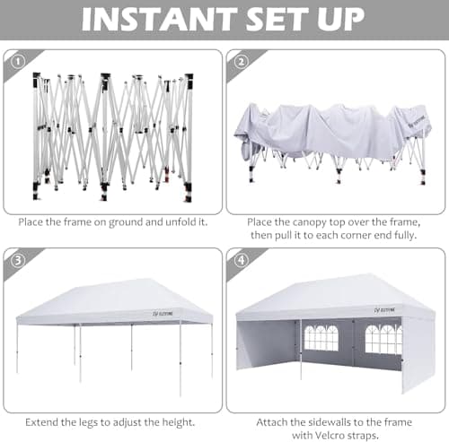OUTFINE Canopy 10'X20' Pop Up Canopy Gazebo Commercial Tent with 4 Removable Sidewalls, Stakes X12, Ropes X6 for Patio Outdoor Party Events (All White, 10 * 20FT)