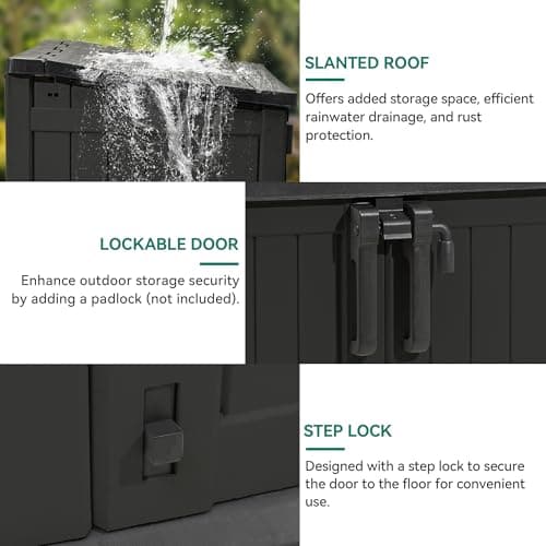 YITAHOME Light Gray Resin Tool Shed, 36 Cu Ft Waterproof Outdoor Horizontal Storage, Weather-Resistant Utility Shed with Air Vent for Trash and Lockable Doors, Garden Tools