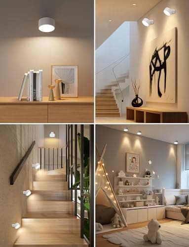 Brightown LED Magnetic Wall Sconce Lights, 2 Pack USB Rechargeable Wall Mounted Lights with Remote, 3 Lighting Colors and Dimmable, 360° Rotation Cordless Wall Mount Lamp for Bedroom, White