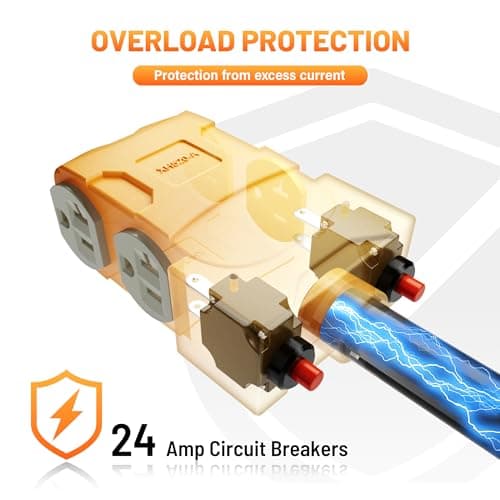 MECMO 50 Amp to 20 Amp 110V RV Distribution Adapter, NEMA 14-50P to 4 X 5-20R/15R RV 4-Prong to Mutiple Household Outlet w/ 20amp Circuit Breaker, ETL Listed RV Generator Distribution Cord