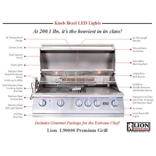 Lion L90000 40-Inch Built-in Propane Gas Grill with Rear Infrared Burner