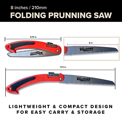 Hardware 8" Folding Tree Pruning Saw for Gardening, Survival & Camping - Wood/Tree Cutter, Bushcraft Axe with Heavy Duty SK-5 Steel (Red)