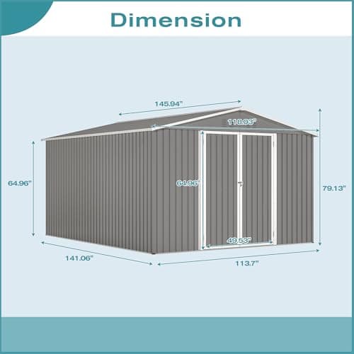 Outdoor Storage Shed, 10 X 12 FT Large Metal Utility Tool Sheds with Floor Frame, Steel Garden Shed for Backyard Garden Patio Lawn