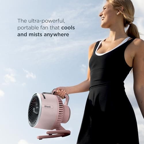Shark FlexBreeze HydroGo Fan—Ultra-powerful portable fan with indoor + outdoor mist, Up to 70 feet of reach, corded & cordless, up to 12-hr. battery, 5 speeds, evaporative misting, Dove, FA052DV