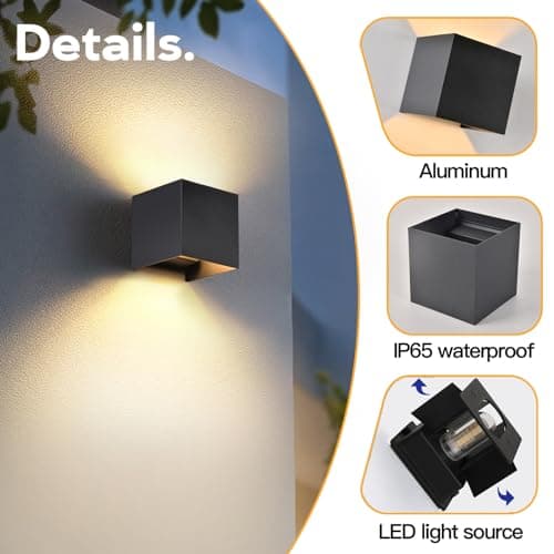 2 Pcs G9 Outdoor Wall Lights Exterior/Interior Wall Sconces Up and Down Lights IP65 Waterproof Modern Outdoor Lighting Square Aluminum Black 3000K Warm Lights Replaceable bulb, Adjustable Light Angle