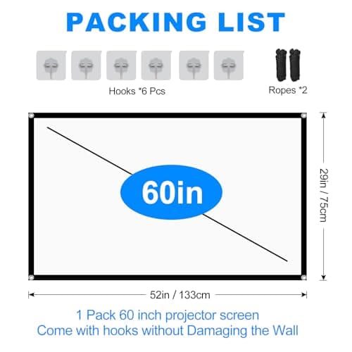 60 Inch Projector Screen, OKEDUO 4K 16:9 HD Portable Projection Movie Screen, Anti-Crease Indoor Outdoor, Simple Install, Easy Carrying Projection Screen for Home Theater Backyard