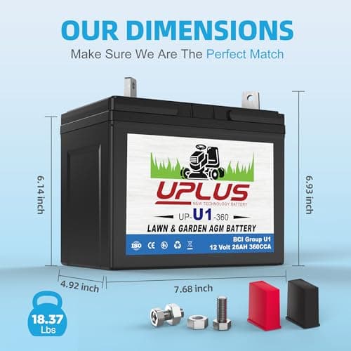 UPLUS U1 Riding Lawn Mower Battery, 12V 360CCA Garden Tractors Battery Maintenance Free AGM Batteries, Fit for John Deere, Cub Cadet, Husqvarna, Craftsman, Toro, Ariens, Poulan Pro and Troy-Bilt