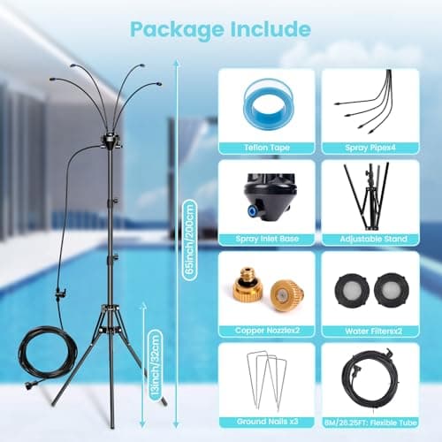 Standing Misters for Outside Patio - Adjustable 5.3FT Portable Misting System Cooling Outdoor 32.8Ft Stand Misting Long Water Line for Kids Mist Playing, Patio Cooling, Backyard, Porch, Sprinkler