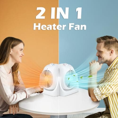 LifePlus 2 in 1 Heater Fan Combo, Portable Cooling Desk Fan, Air Circulator Fan 45° Tilt, 2 Wind Speeds, 1500W Overheat Protection Personal Small Floor for Home Office White