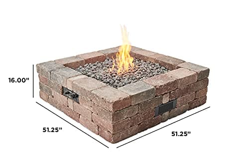 Outdoor GreatRoom Co Propane Fire Pit Kit - 51 Inch Square Bronson DIY Bonfire Gas Fire Pits for Outside Patio - Includes 64 Stone Paver Blocks, 42" Firepit Burner, Tumbled Lava Rock, 105,000 BTU