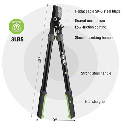 WORKPRO 28" Anvil Lopper for Gardening, Long handle Branch Cutter with 1.6" Cutting Capacity, Heavy-Duty Pruning Shear Featuring Gear System for Tree Trimming, Handheld Garden Shear with Sharp Blade