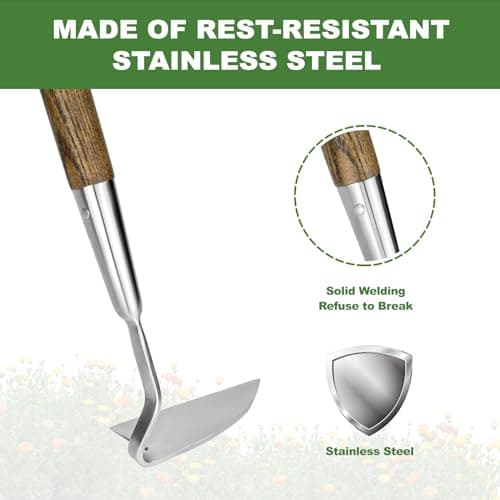 Haliaeetus Sickle Hoe, 58'' Long Handle Japanese Hand Hoe for Standing to Remove Weed, Stainless Steel Scraper Hoe, Bent Angle Weeding Sickle for Fastly Scraping Out Weed on Flower Bed, Between Plants