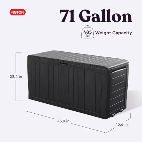 Keter Marvel Plus 71 Gallon Resin Deck Box Organization and Storage for Patio Storage Box Outdoor Cushions, Throw Pillows, Garden Tools and Pool Accessories, Dark Grey