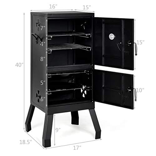 DORTALA Vertical Charcoal Smoker, Outdoors Charcoal Barbeque, Smoked Carbon Oven, Iron Structure, w/Two Chrome-plated Nets, Two Charcoal Pots, Suitable for Lawn Picnic, Backyard BBQ (Black)