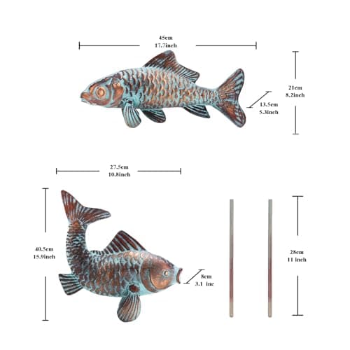 G/N CLYB Set of 2 Koi Fish Decor Outdoor Statue Sculpture Garden Pond Fishes Yard Art Antique Copper Koi Sculptures & Statues Metal Koi Fish Figurine Ornaments Décor Gifts for Women Mom Grandma
