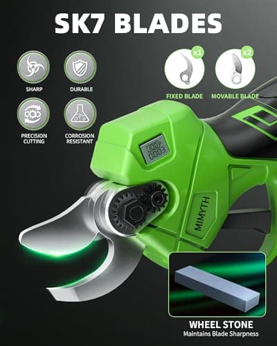 Cordless Electric Pruning Shears for Gardening, Brushless Electric Scissors & Pruners for Gardening w/ 2 21V Batteries, Display, Adjustable Mode for 1.4'', Tree Branch Cutter,Tree Trimming (LeafGreen)