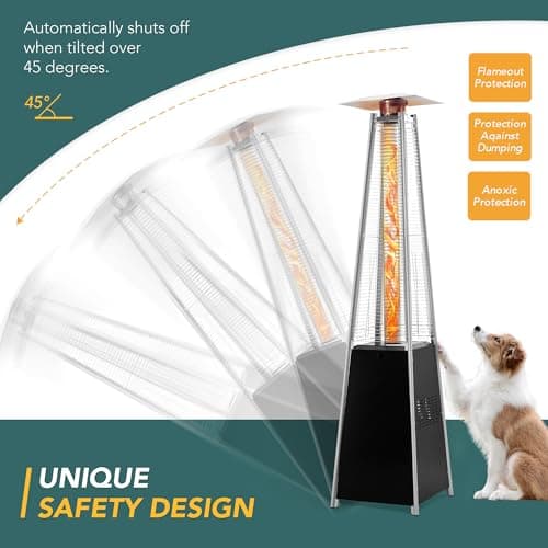 Pamapic Patio Heater with Cover, 48,000 BTU Pyramid Flame Outdoor Heater Quartz Glass Tube Propane