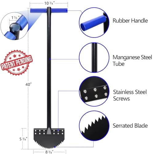 One-Piece 40in Manual Edger Lawn Tool with Spring Steel Blade Manganese Steel Border Edger for Landscaping Rustproof Half Moon Edger with Rubber Handle for Garden Maintenance