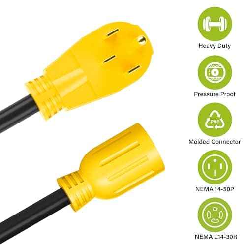 GEARit 50 Amp to 30 Amp 4-Prongs Locking Generator Transfer Switch Adapter Cord, 50Amp Male to 30Amp Female, NEMA 14-50P to NEMA L14-30R, STW 10 Gauge Heavy Duty Generator Adapter Plug - 18in, 1.5ft