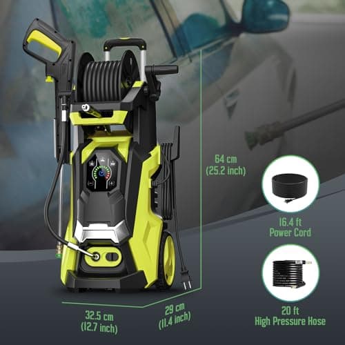 Electric Pressure Washer 5000PSI-Max 3.6GPM Power Washer Touch Screen Adjustable Pressure,4 Nozzles and 500ml Foam Cannon Power Washer Cleaning for Patio Yellow