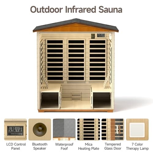 Real Relax Outdoor Infrared Sauna 4 Person for Home, Low EMF Far Infrared Sauna Spruce Wood Sauna with 10min Rapid preheating, Bluetooth, LCD Panel