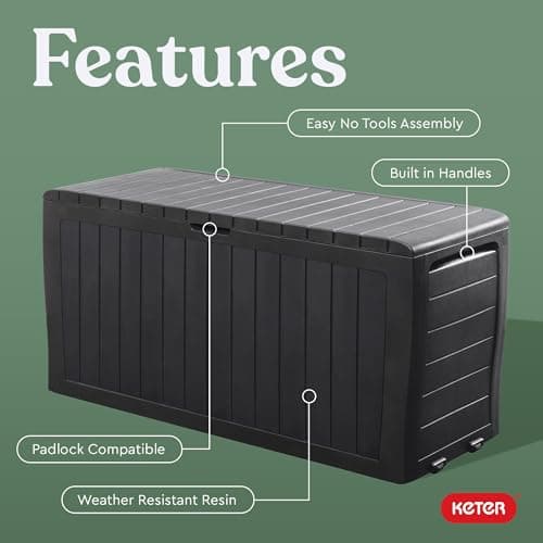 Keter Marvel Plus 71 Gallon Resin Deck Box Organization and Storage for Patio Storage Box Outdoor Cushions, Throw Pillows, Garden Tools and Pool Accessories, Dark Grey