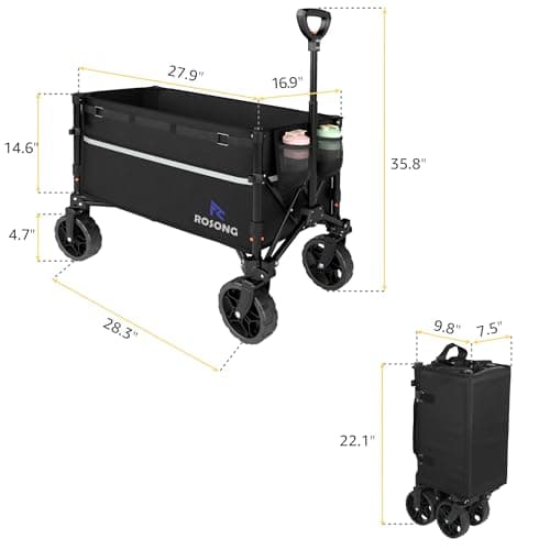 Collapsible Wagon Cart with Wheels Foldable - Folding Utility Heavy Duty Wagons Carts for Grocery Sports Garden Shopping Camping