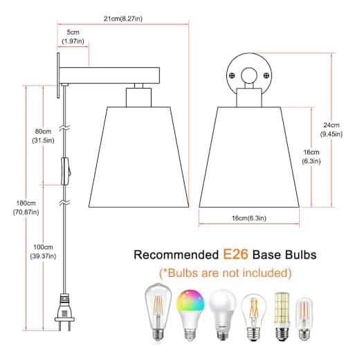 White Plug in Wall Sconces Set of Two, White Wall Sconce with Cord, Bedside Wall Lamps Plug in Set of 2 with Fabric Linen Shade, Wall Decor Bedroom Sconces for Living Room Hallway Porch
