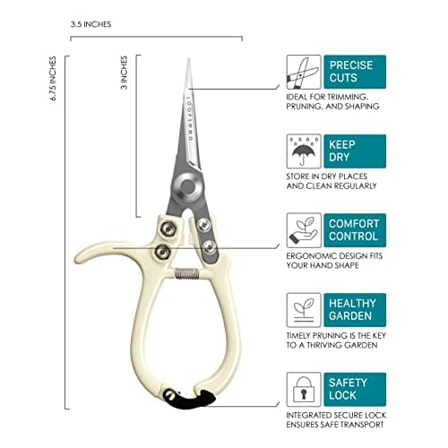Plant Pruning Shears Garden Trimming Scissors Precision Hand Pruner Herb Snips Flower Clippers Bonsai Trimmers Straight Sharp Blade Tapered Tip Ergonomic Handle Garden Tools (Classic Cream)