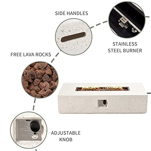 COSIEST 2-Piece Outdoor Propane Fire Table Set, Rectangle Concrete 56" Rectangular Fire Pit, CSA Certified, 50,000 BTU, w 20lb Tank Table,Waterproof Cover for Garden, Porch, Backyard