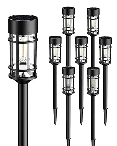 8 Pack Solar Pathway Lights Outdoor, Waterproof Solar Lights Outdoor with Metal & Glass Design - Auto On/Off, Long-Lasting, Landscape Lighting for Garden, Yard, Lawn, Driveway, Walkway