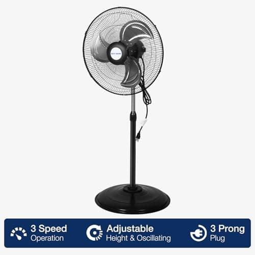 BILT HARD 3900 CFM 18" High Velocity Pedestal Oscillating Fan, 3-Speed Heavy Duty Metal Standing Shop Fan with Aluminum Blades for Commercial, Residential, and Garage, UL Listed