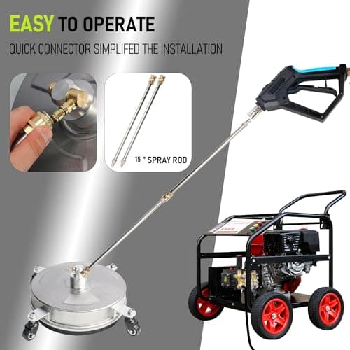 Hourleey 14" Pressure Washer Surface Cleaner, Stainless Steel Surface Cleaner with 4 Wheels for Concrete, Patio, Sidewalk, Deck, Pathway 1/4" Quick Connector, 2 Extension Wand, 4000 PSI