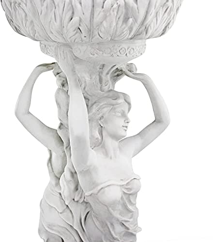 Design Toscano Les Filles Joyeuses Dancing Maidens Pedestal Column Plant Stand with Urn, 36 Inch Tall, Cast Stone Resin, Antique Stone Finish