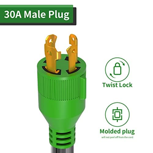 RVGUARD Welder Adapter, Generator 4 Prong 30 Amp to Welder 50 Amp Adapter, NEMA L14-30P to 6-50R Welding Adapter, 12 Inch, Green