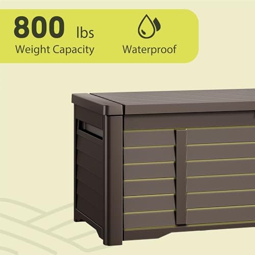 YITAHOME 120 Gallon Large Outdoor Storage Deck Box, Waterproof Cushion Storage Bench with Lockable Lid for Patio, Pool Supplies, Garden Tools, Resin, Dark Brown