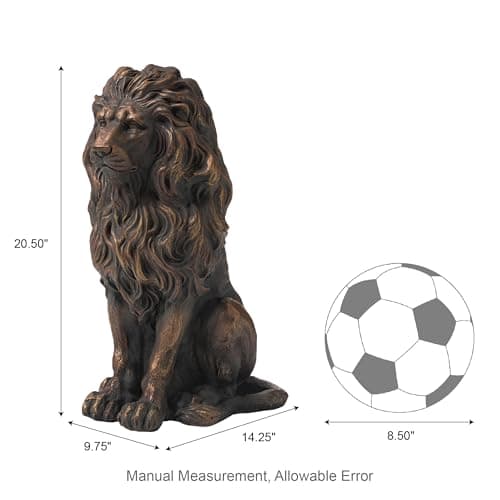 Glitzhome Guardian Sitting Lion Statue Regal Indoor and Outdoor Garden Sculpture for Home Entrance Porch and Yard, 20.5in Tall, Bronze