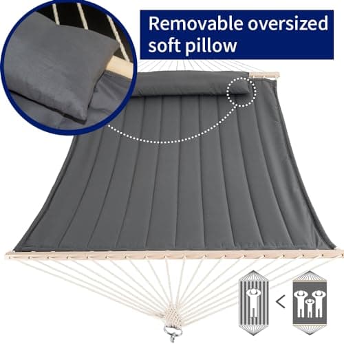 Outdoor Portable Hammock Pad, 2 Person Replacement Polyester Hammock Pad and Pillow Set, 77 X 55Inch Fits 55 Inch Large Hammock, Dark Gray
