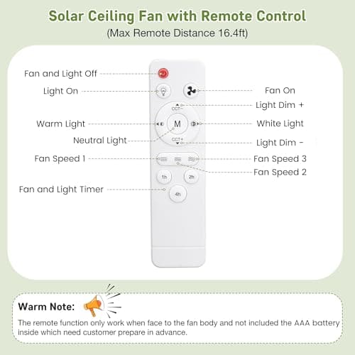 Solar Ceiling Fan Kit, 25W Solar Powered Rechargeable Ceiling Fan with Light for Outdoor Gazebo Canopy Tent, with 32Wh/10000mAh Battery Backup, Remote Control