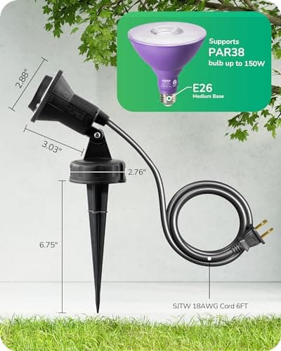 EDISHINE 120V Spotlights Outdoor, Plug in Outdoor Flood Stake Lights, Waterproof Landscape Lights Socket, 6FT Extension Cord, E26 Base,180° Adjustable Head, UL Listed, 2 Pack