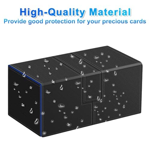 Card Deck Case for Trading Cards, Deck Storage Box for 200 Single Sleeved Cards Large Twin Flip Deck Case with 1 Storage Dice & 2 Trays Fits EDH/YuGiOh/MTG/TCG/CCG (Small-Black&Blue)